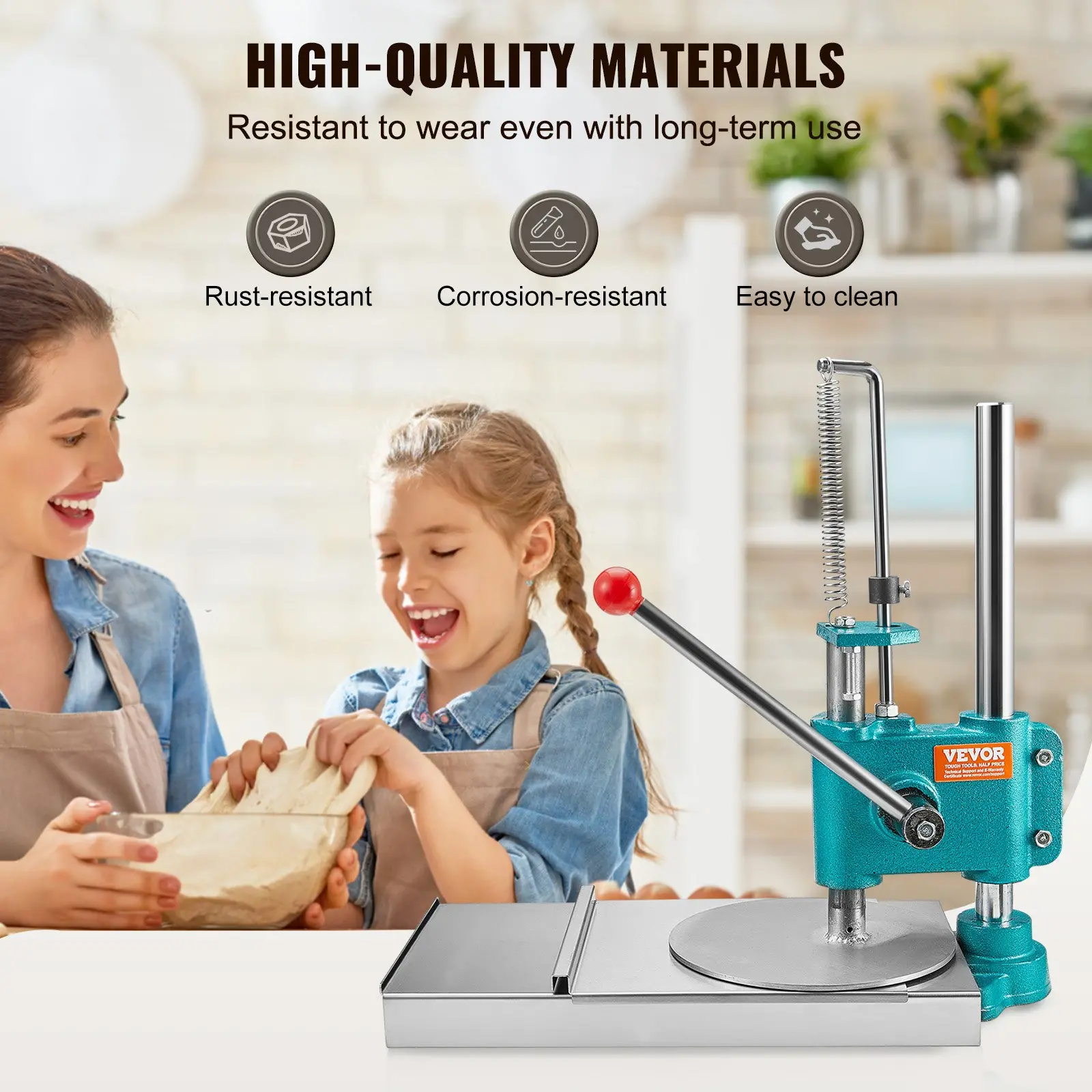 VEVOR Manual Pizza Dough Press Machine, 9.5inch/24cm Household Pizza Pastry, Stainless Steel Pizza Presser, Commercial Chapati Sheet Pizza Crust Press Plate, Height Adjustable Pizza Forming Machine - Image 2