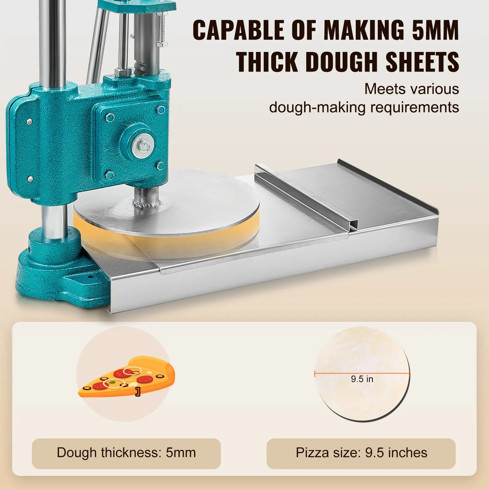 VEVOR Manual Pizza Dough Press Machine, 9.5inch/24cm Household Pizza Pastry, Stainless Steel Pizza Presser, Commercial Chapati Sheet Pizza Crust Press Plate, Height Adjustable Pizza Forming Machine - Image 3
