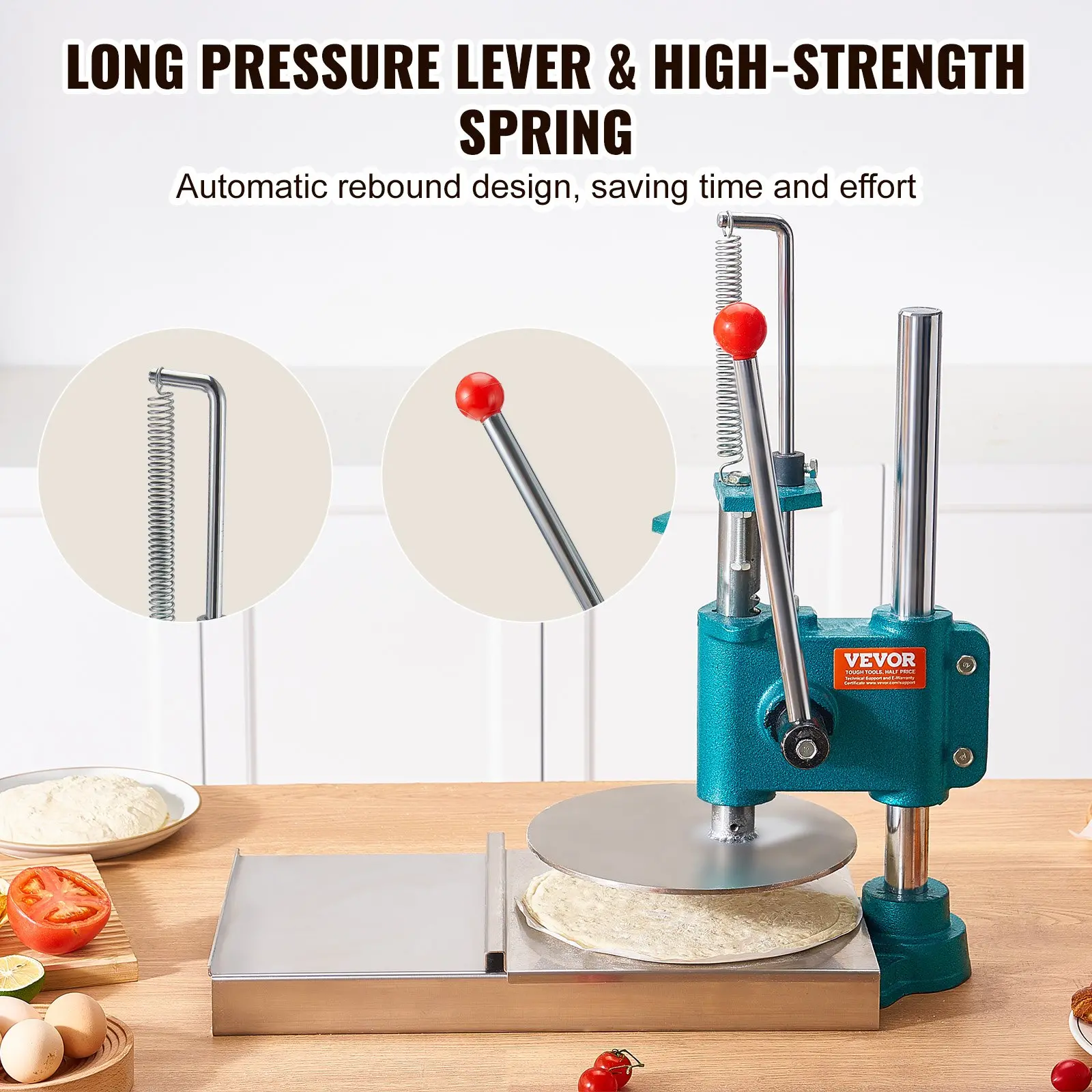 VEVOR Manual Pizza Dough Press Machine, 9.5inch/24cm Household Pizza Pastry, Stainless Steel Pizza Presser, Commercial Chapati Sheet Pizza Crust Press Plate, Height Adjustable Pizza Forming Machine - Image 4