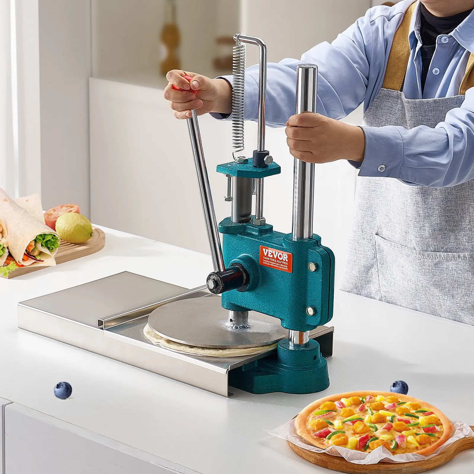 VEVOR Manual Pizza Dough Press Machine, 9.5inch/24cm Household Pizza Pastry, Stainless Steel Pizza Presser, Commercial Chapati Sheet Pizza Crust Press Plate, Height Adjustable Pizza Forming Machine - Image 7
